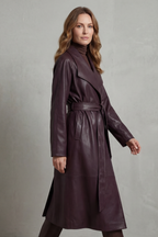 Aurélie | Women's Faux Leather Belted Trench Coat