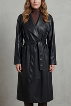 Aurélie | Women's Faux Leather Belted Trench Coat