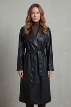 Aurélie | Women's Faux Leather Belted Trench Coat