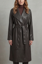 Aurélie | Women's Faux Leather Belted Trench Coat
