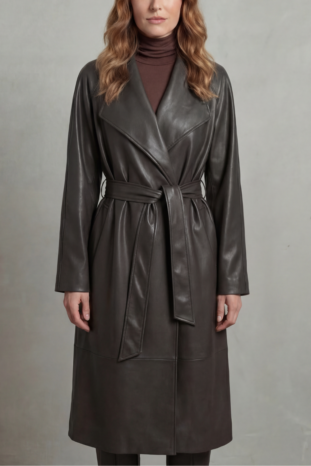 Aurélie | Women's Faux Leather Belted Trench Coat