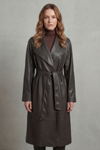 Aurélie | Women's Faux Leather Belted Trench Coat