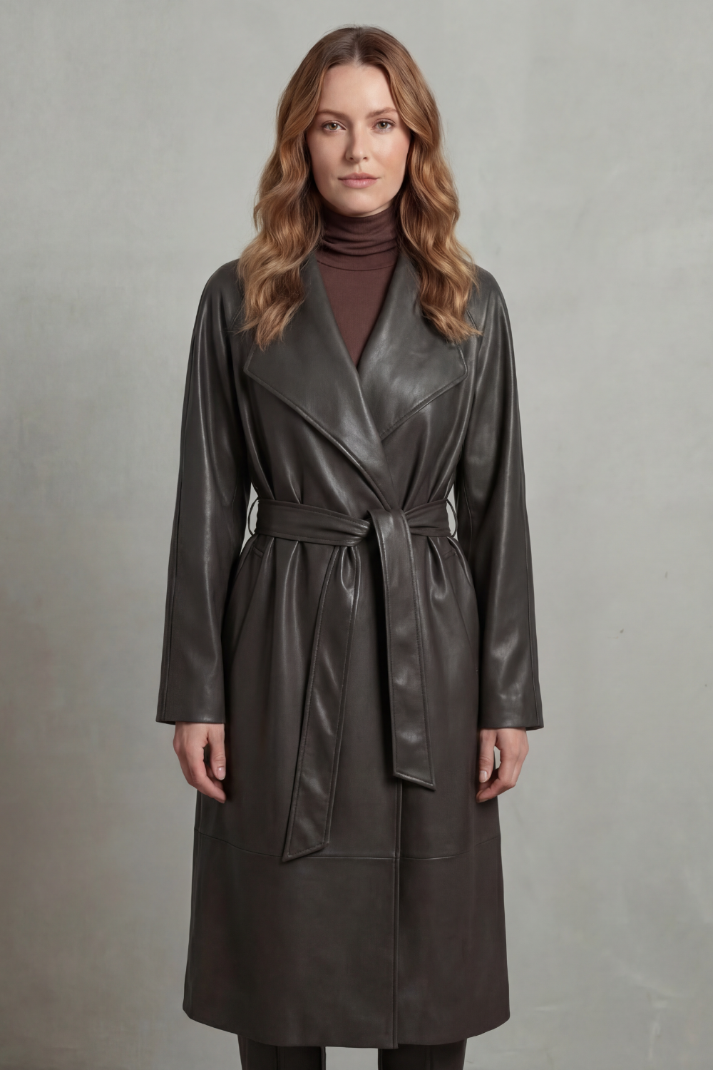 Aurélie | Women's Faux Leather Belted Trench Coat