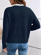 Kaitlyssa | Women's V-Neck Sweater with Lace Trim Collar