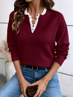 Kaitlyssa | Women's V-Neck Sweater with Lace Trim Collar