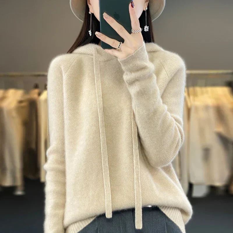Nyelle | Women's Knit Hooded Pullover with Drawstring