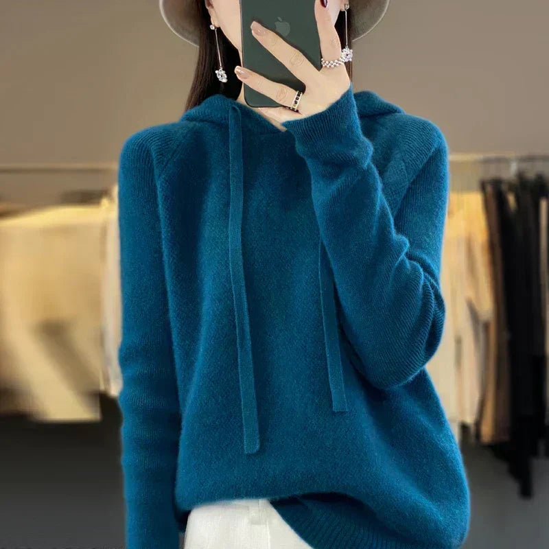 Nyelle | Women's Knit Hooded Pullover with Drawstring