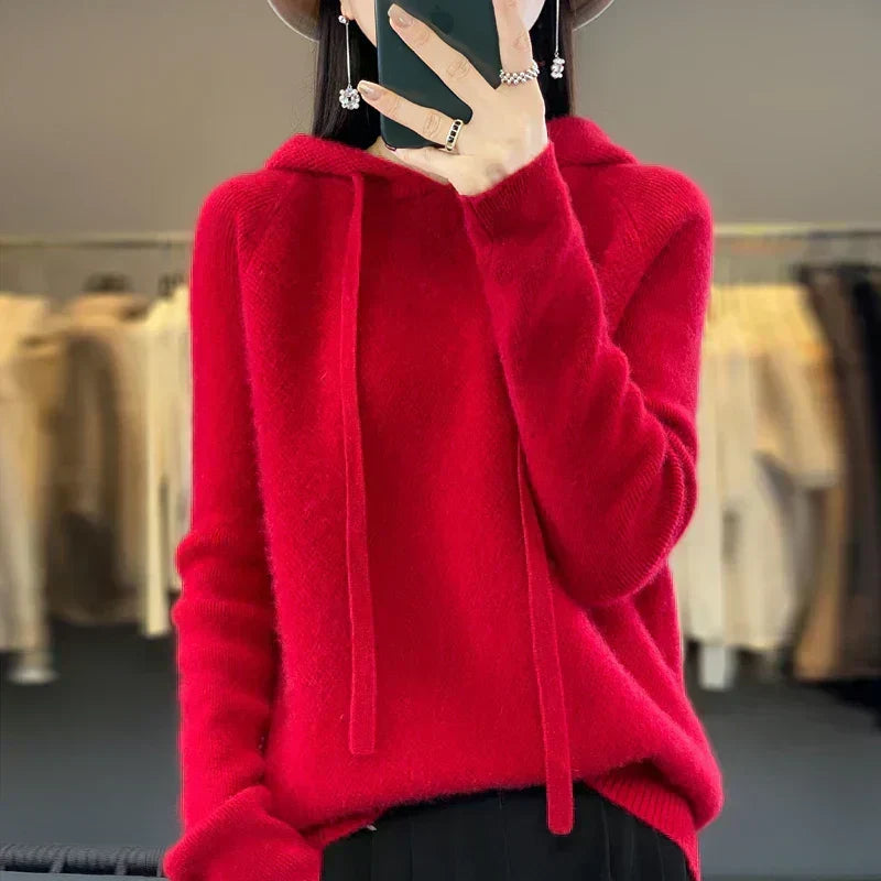 Nyelle | Women's Knit Hooded Pullover with Drawstring
