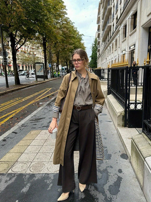 Amelie | Houndstooth Long Trench Coat