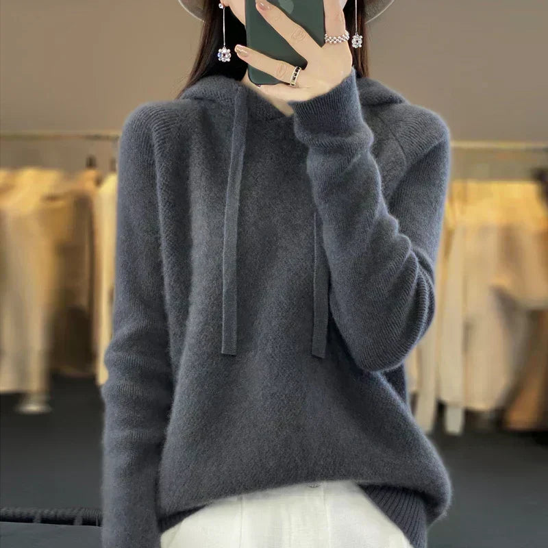 Nyelle | Women's Knit Hooded Pullover with Drawstring