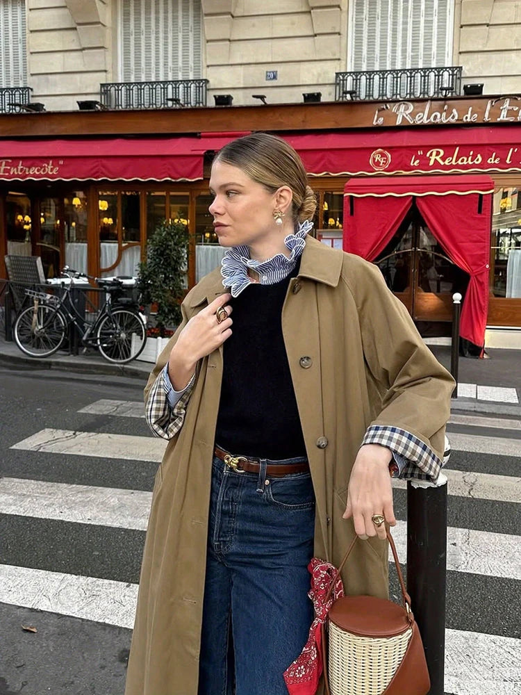 Amelie | Houndstooth Long Trench Coat