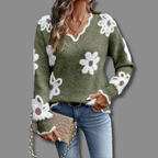 Trie | Women's Floral Applique V-Neck Sweater
