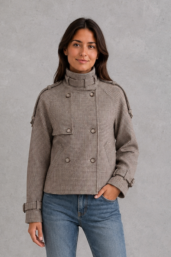 Cordelia | Women's High Neck Houndstooth Button Coat