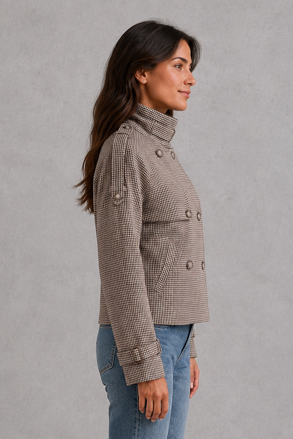 Cordelia | Women's High Neck Houndstooth Button Coat