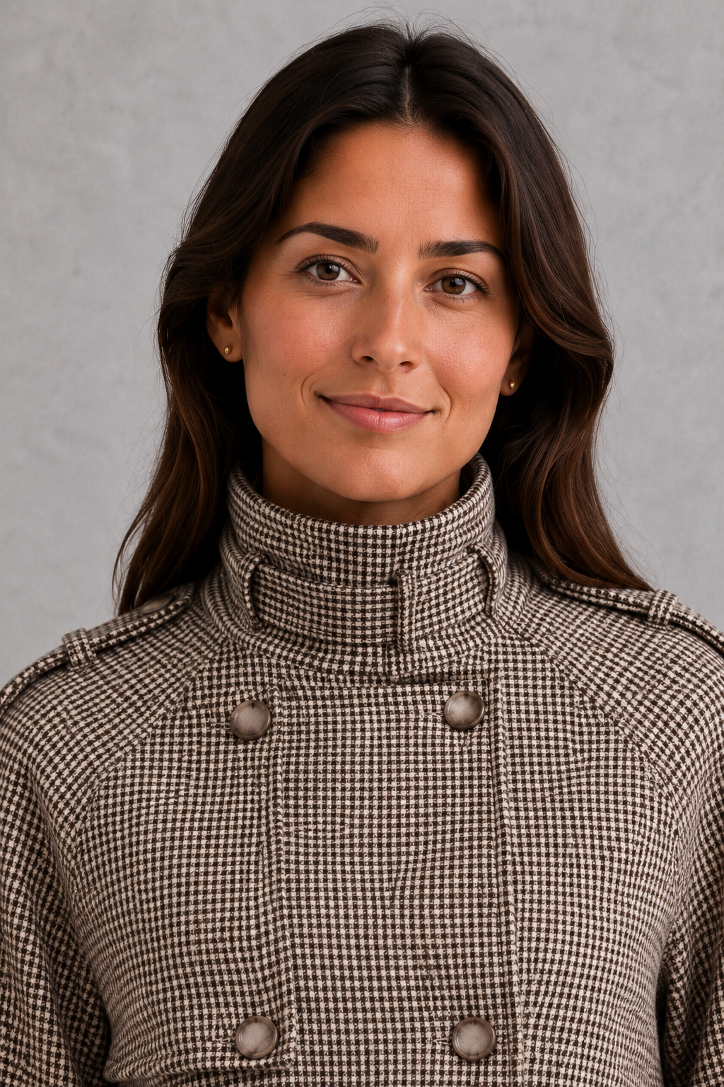 Cordelia | Women's High Neck Houndstooth Button Coat