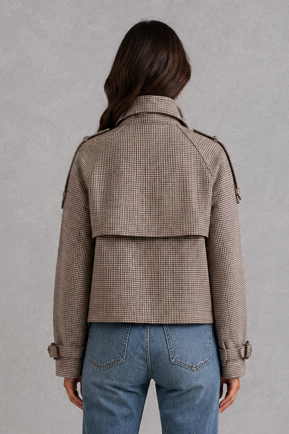 Cordelia | Women's High Neck Houndstooth Button Coat