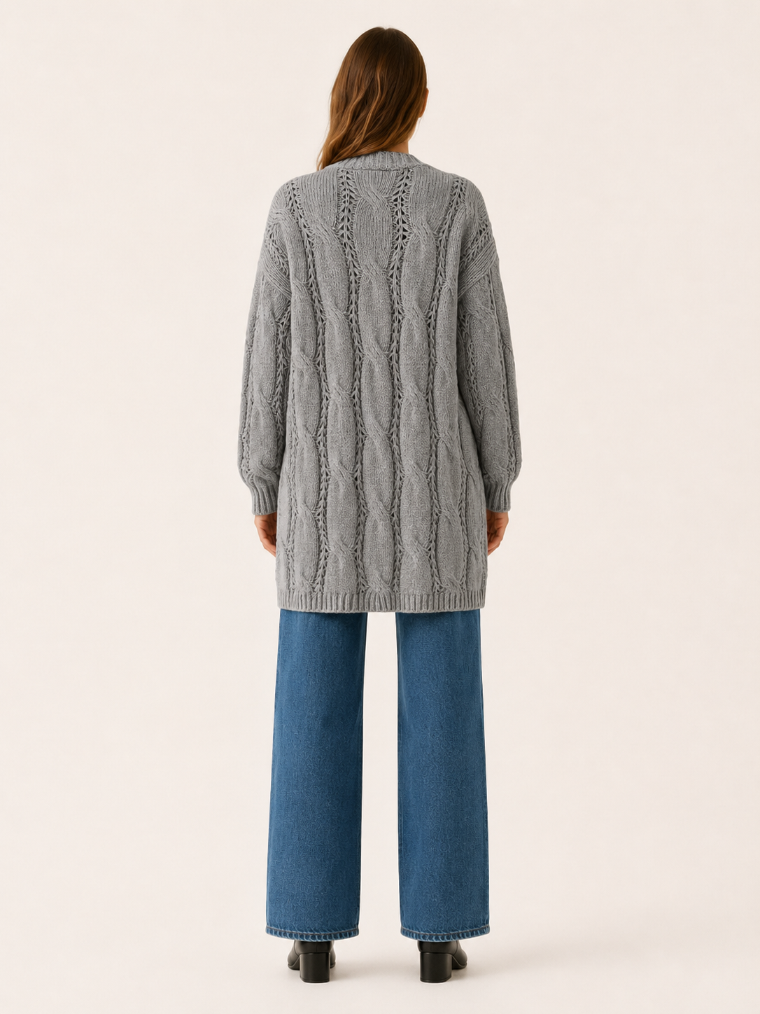 Mireya | Long Cardigan with Open Front and Textured Detail