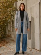 Mireya | Long Cardigan with Open Front and Textured Detail