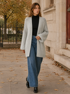 Imogen | Long Cardigan with Balloon Sleeves and Open Front