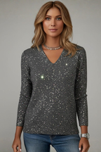 Samantha | Women's Sequin V-Neck Sweater with Long Sleeves