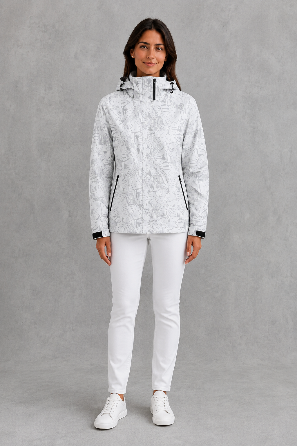 Phoebe | Women's Waterproof Hooded Leaf Print Raincoat