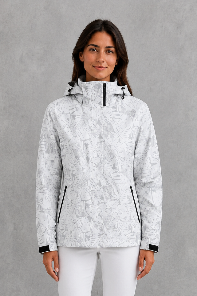 Phoebe | Women's Waterproof Hooded Leaf Print Raincoat