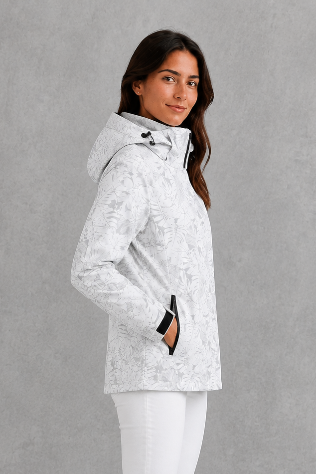 Phoebe | Women's Waterproof Hooded Leaf Print Raincoat