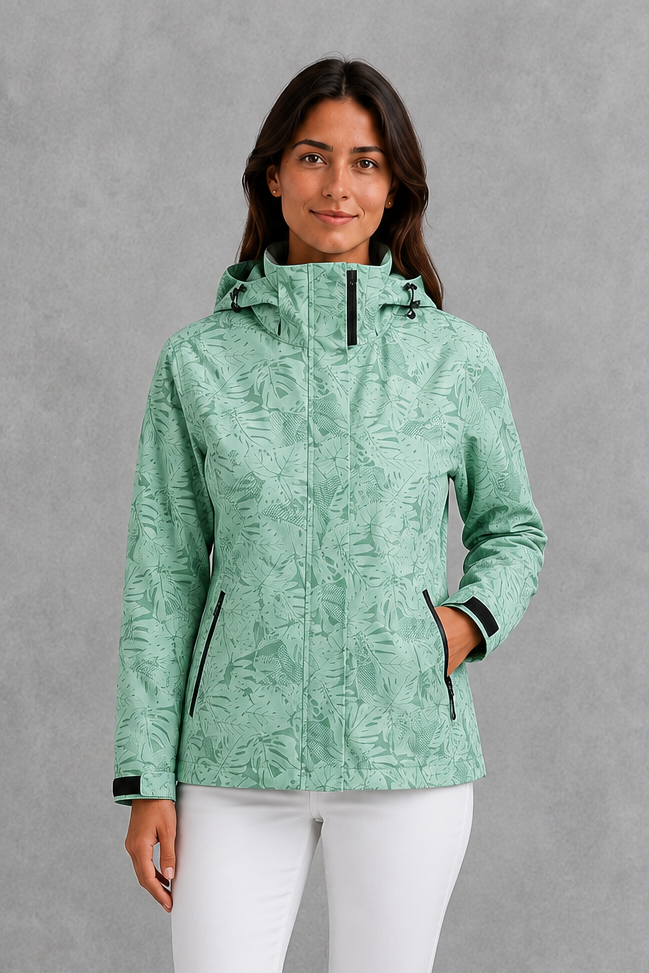 Phoebe | Women's Waterproof Hooded Leaf Print Raincoat