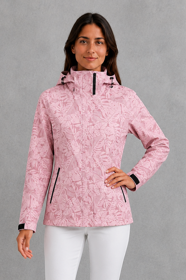 Phoebe | Women's Waterproof Hooded Leaf Print Raincoat