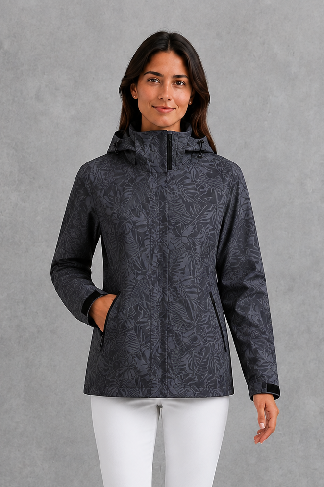 Phoebe | Women's Waterproof Hooded Leaf Print Raincoat