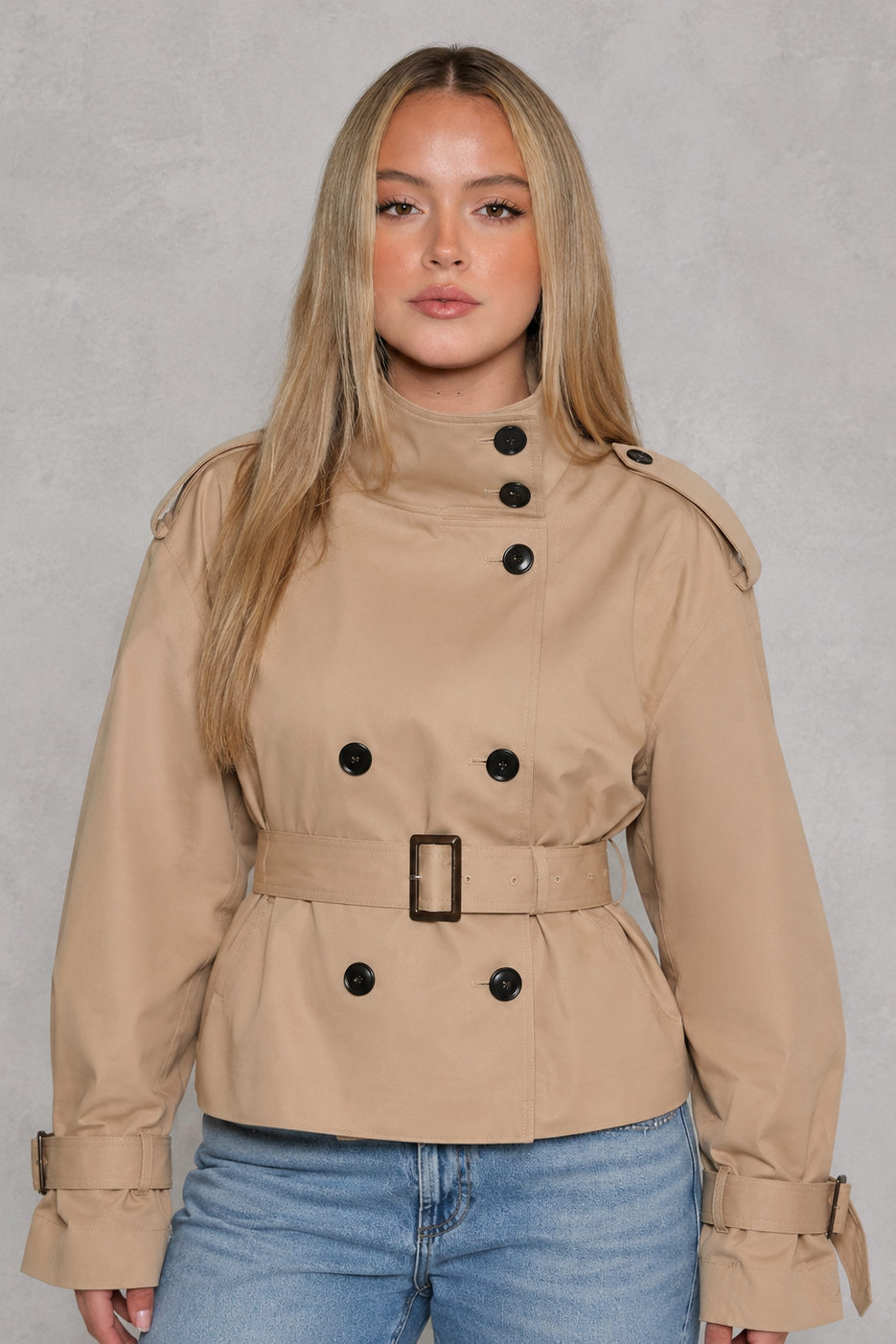 Women’s Cropped Belted Trench Coat – Lightweight Smart Casual Jacket