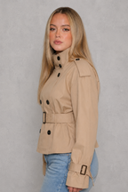 Women’s Cropped Belted Trench Coat – Lightweight Smart Casual Jacket