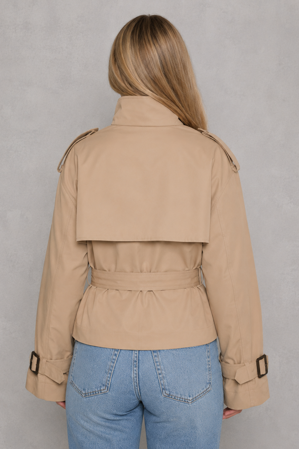 Women’s Cropped Belted Trench Coat – Lightweight Smart Casual Jacket