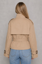 Women’s Cropped Belted Trench Coat – Lightweight Smart Casual Jacket