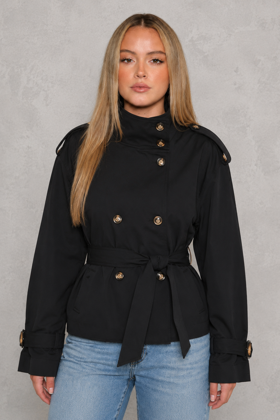 Women’s Cropped Belted Trench Coat – Lightweight Smart Casual Jacket