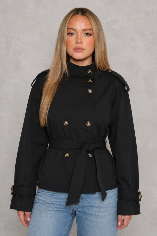 Women’s Cropped Belted Trench Coat – Lightweight Smart Casual Jacket