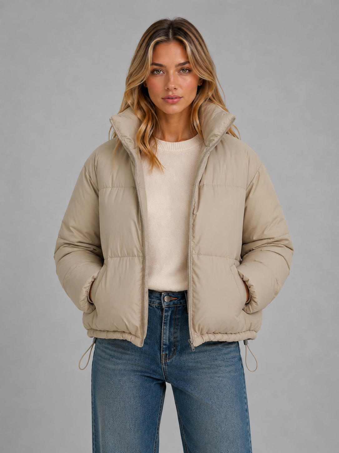 Darcy | Women's Cropped Funnel Neck Quilted Puffer Jacket
