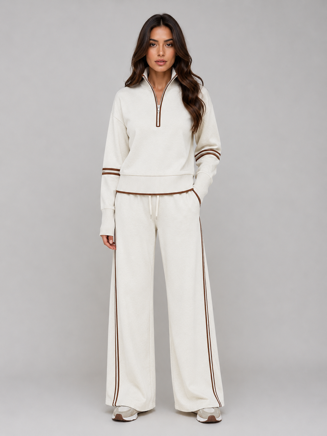Sasha | Women's Quarter Zip Wide Leg Lounge Set