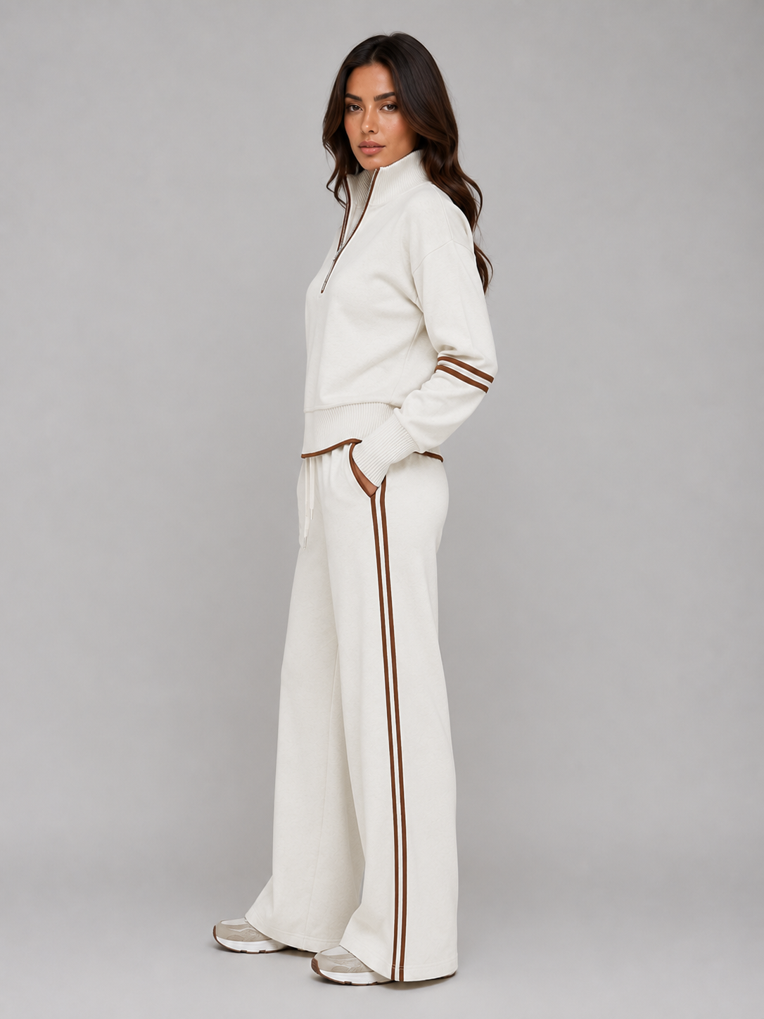 Sasha | Women's Quarter Zip Wide Leg Lounge Set