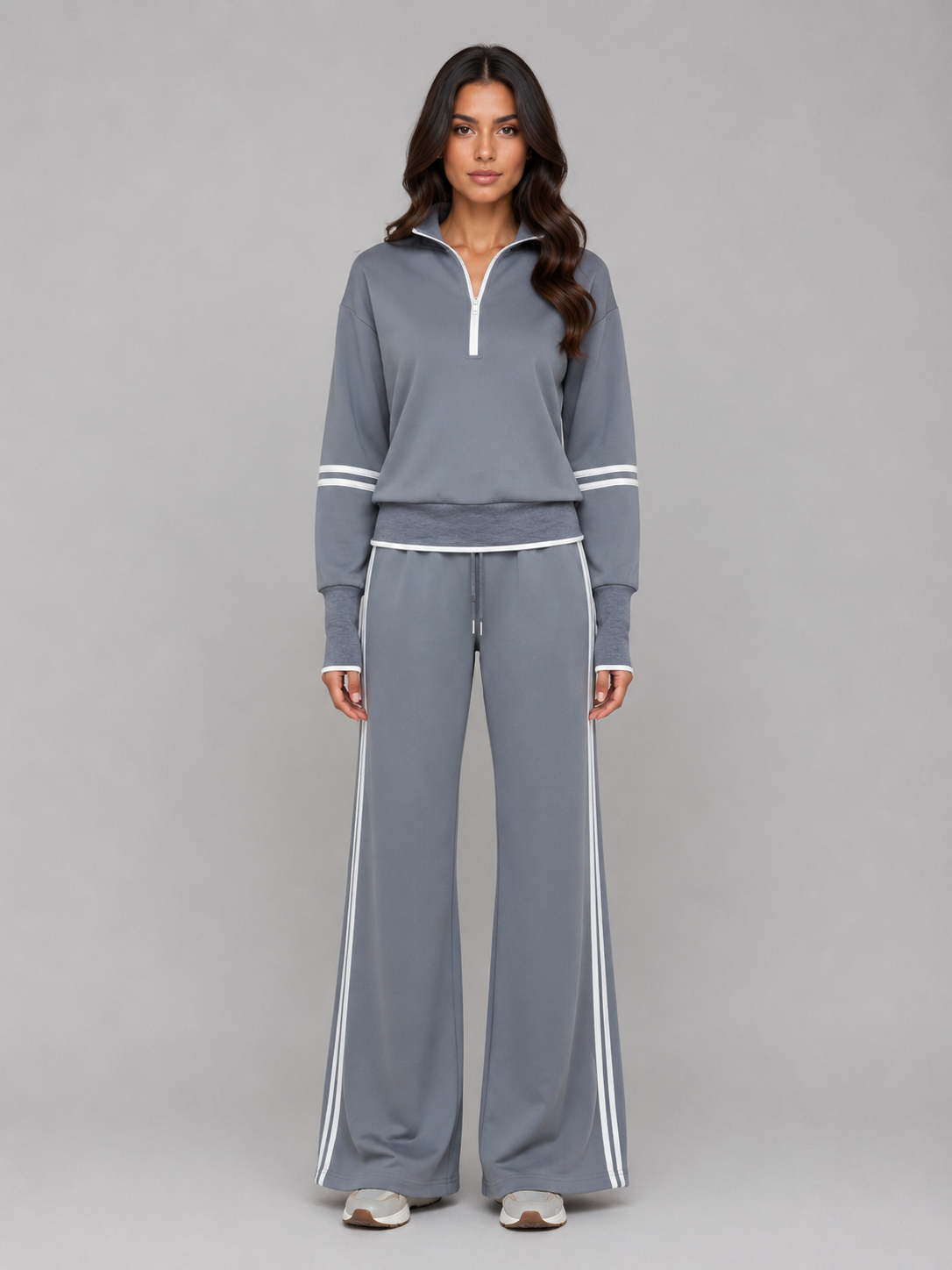 Sasha | Women's Quarter Zip Wide Leg Lounge Set