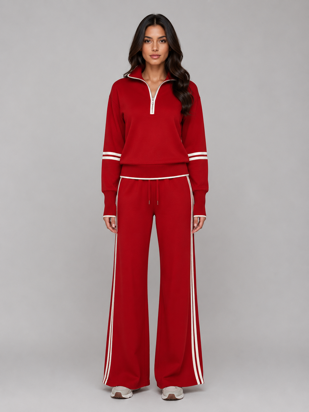 Sasha | Women's Quarter Zip Wide Leg Lounge Set