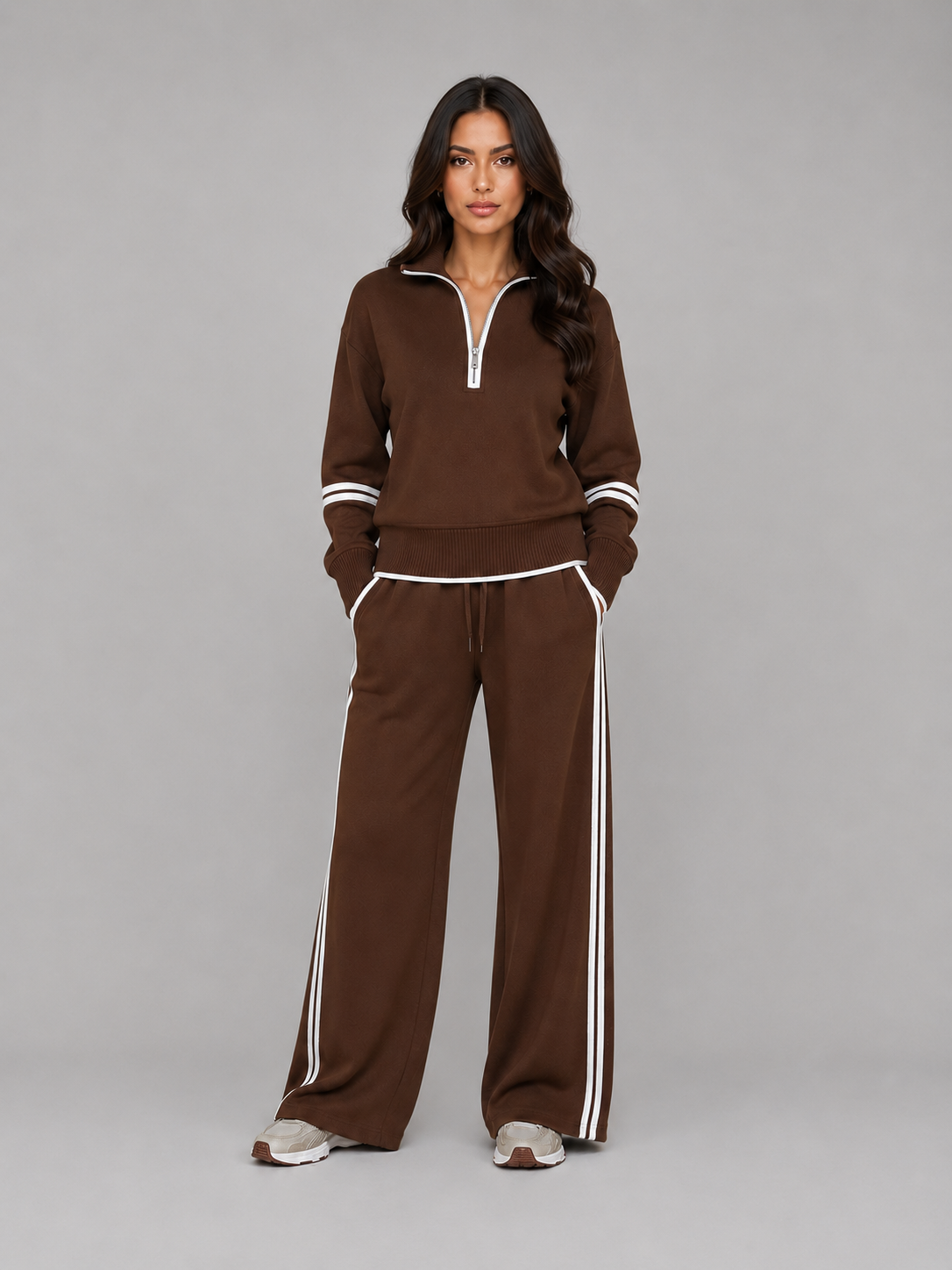 Sasha | Women's Quarter Zip Wide Leg Lounge Set