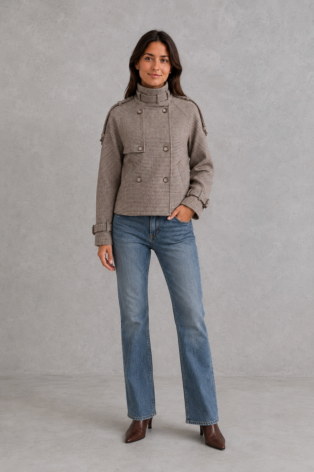 Cordelia | Women's High Neck Houndstooth Button Coat