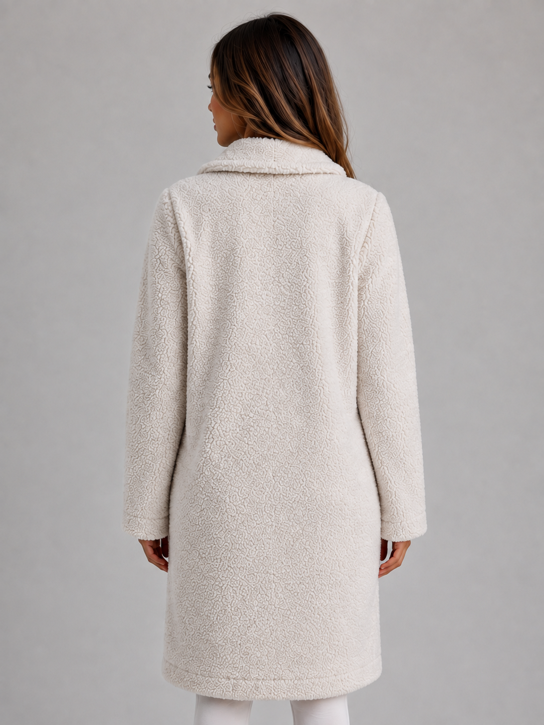 Esme | Women's Long Button Front Teddy Borg Fleece Coat