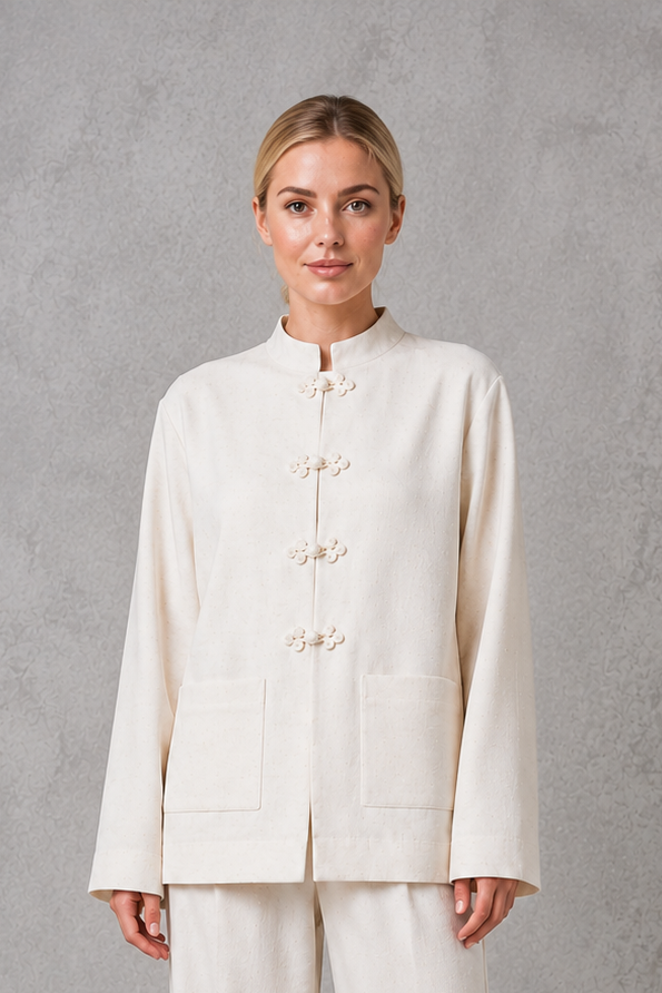 Women’s Mandarin Collar Tailored Jacket – Elegant Smart Casual Blazer