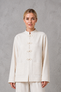 Women’s Mandarin Collar Tailored Jacket – Elegant Smart Casual Blazer