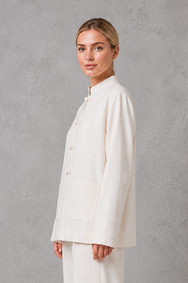 Women’s Mandarin Collar Tailored Jacket – Elegant Smart Casual Blazer