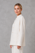 Women’s Mandarin Collar Tailored Jacket – Elegant Smart Casual Blazer