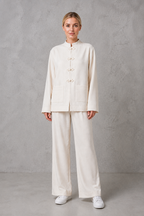 Women’s Mandarin Collar Tailored Jacket – Elegant Smart Casual Blazer