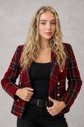 Women’s Plaid Tweed Double-Breasted Blazer – Smart Casual Tailored Jacket